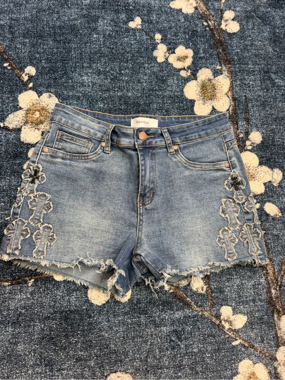NWOT Y2K Chrome hearts Style Crosses Denim Shorts